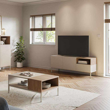 Mueble TV Cailin Perla moderno en color perla con patas negras