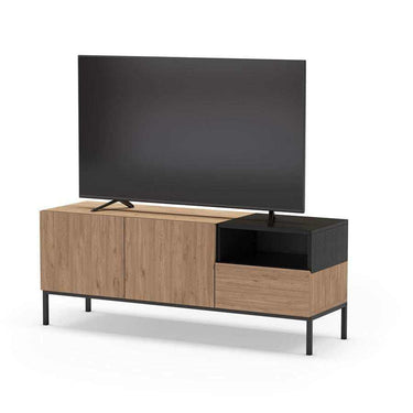 mueble tv cailin roble con tres puertas y pata metalica negra