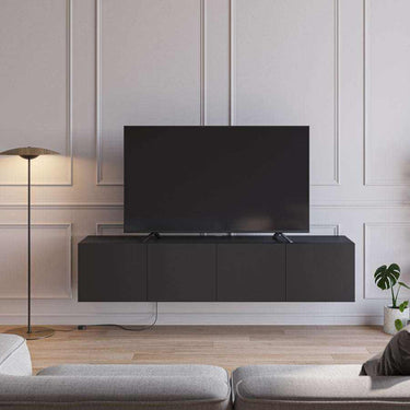 Mueble tv colgado negro con 4 puertas y diseño minimalista