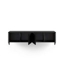 mueble tv colgado negro con cuatro puertas y diseño minimalista