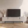 mueble tv eldía perla color perla con cuatro puertas y patas metálicas negras