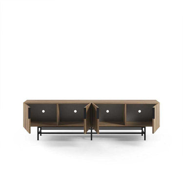 Mueble TV Eldia roble con 4 puertas y patas metálicas negras