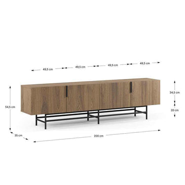 mueble tv eldía roble con 4 puertas y patas negras