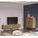 mueble tv eldia roble moderno con cuatro puertas y patas negras