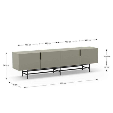 Mueble TV Eldia verde con 4 puertas y estructura metálica negra