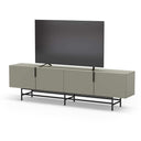 Mueble TV Eldia Verde con cuatro puertas y acabado metálico negro