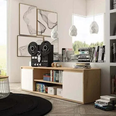Mueble TV Lecce 178 cm con dos puertas y dos huecos abierto