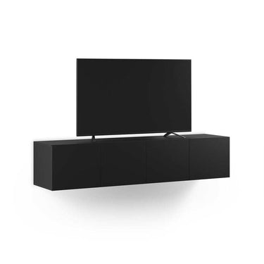mueble tv negro colgado con 4 puertas cierre lento diseño minimalista