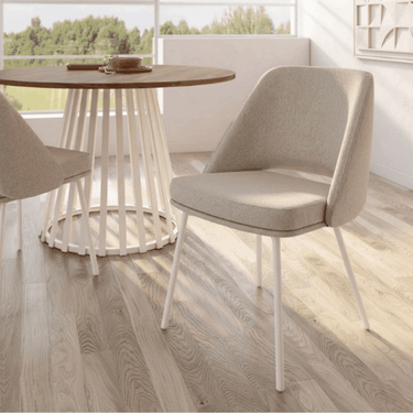 Pack de 2 sillas de comedor tapizadas AMAN con patas metálicas marfil