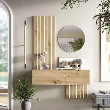 Mueble recibidor FLORENCIA mod. 5 con espejo redondo y diseño moderno para entrada elegante