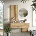Mueble Recibidor FLORENCIA mod. 5 moderno con espejo redondo y puerta batiente en entrada elegante