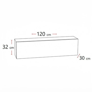 Recibidor, low rectangular melamine-coated particleboard cabinet in a plain finish, measuring 120 cm wide and 32 cm high.