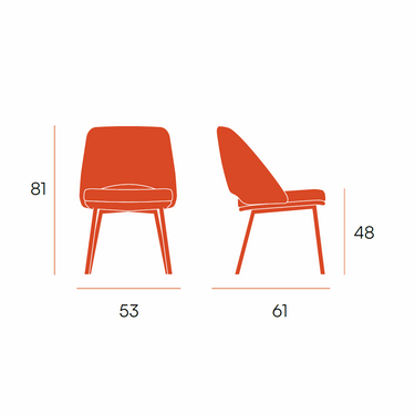 Silla de comedor tapizada color rojo con asiento y respaldo acolchados, patas metálicas y diseño ergonómico, medidas 81x53x61 cm.