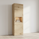 Vitrina salón alta BOLONIA moderna en roble natural con puerta y baldas interiores