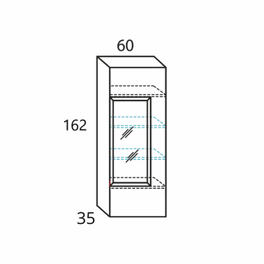 Vitrina alta de tablero melamínico, diseño estrecho con puerta frontal y estantes interiores; mide 162 cm.