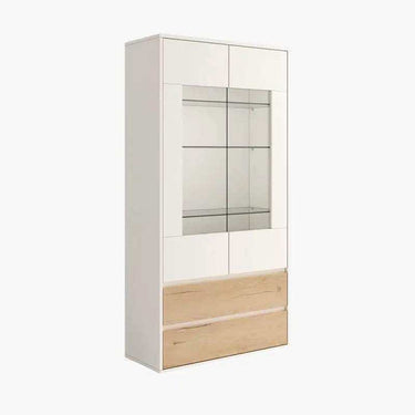 Vitrina LECCE 135cm dos puertas cristal y dos cajones en roble