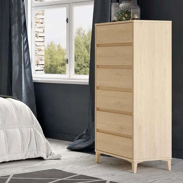 Sinfonier LUCCA blanco con 6 cajones y tirador uñero diseñado para dormitorio moderno